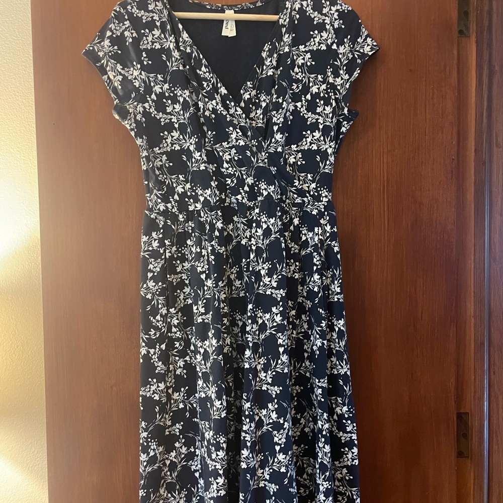 Pact Navy and White Floral Midi Dress